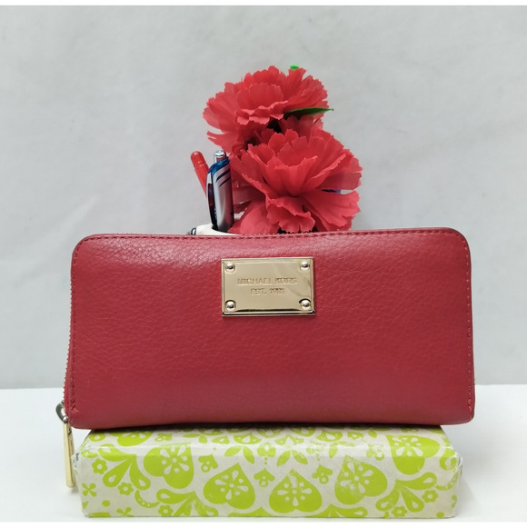 Michael Kors Red Leather Zip Around Credit Card Wallet - Picture 1 of 16